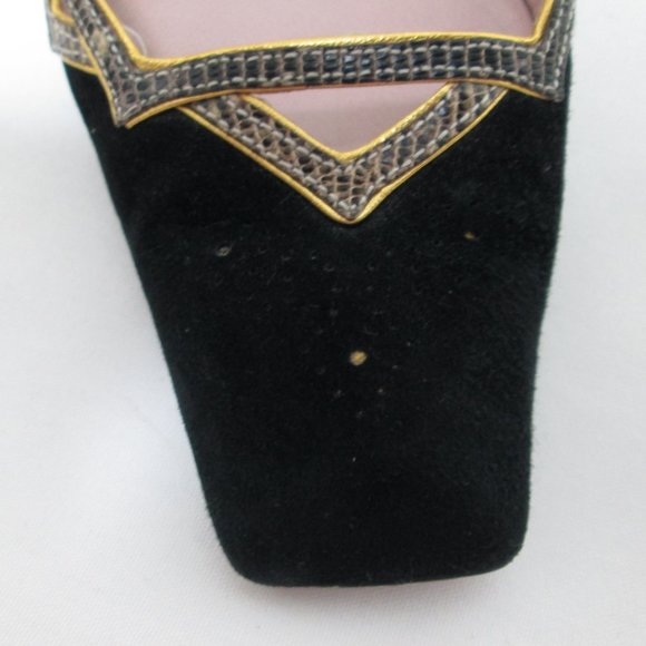 PRADA black Suede w/ Snakeskin square toe heels pumps ITALY buckle Size Sz 38 - Picture 6 of 12